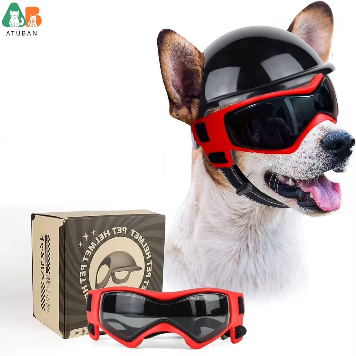 Motorcycle Gear Dogs - 개 선글라스 애완 동물 헬멧 세트