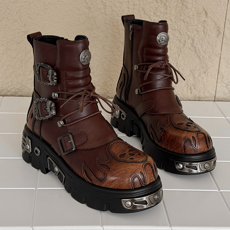 남성 키높이 펑크 스타일 해골 불꽃 메탈 버클 두꺼운  - Motorcycle Gear Pants 리뷰 및 가격